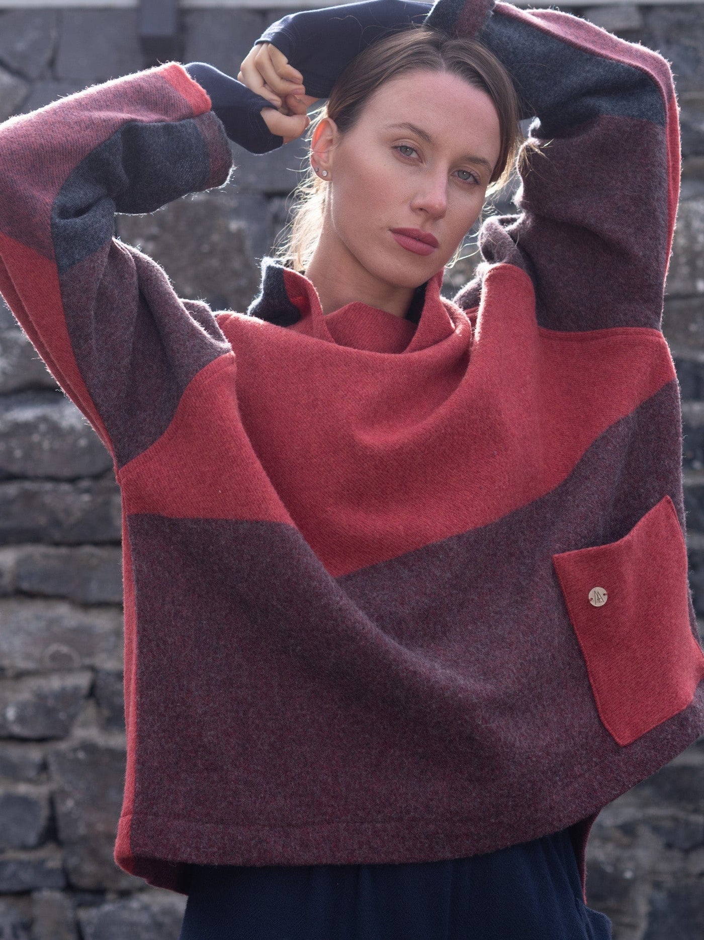 MISE TUSA jumper One Size 'Cosy Jo' jumper - Red/Grey mix